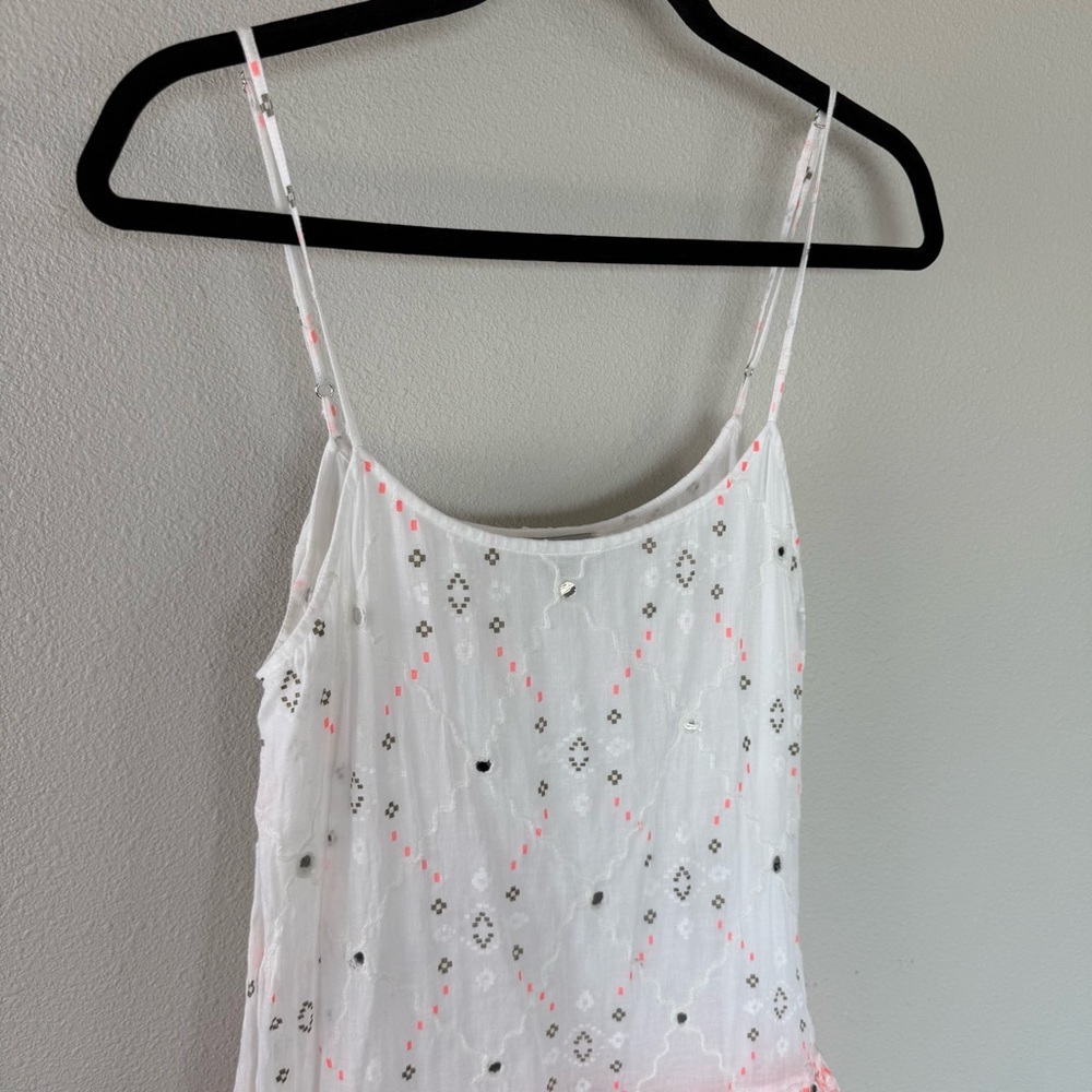 Juliet Dunn Nomad Embroidered Mirrored Cotton Mini Dress White Coral Boho 6/8 - Picture 3 of 15